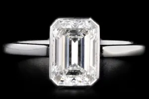 Platinum 1.37 Carat Emerald Cut Diamond Bezel Engagement Ring GIA Certified