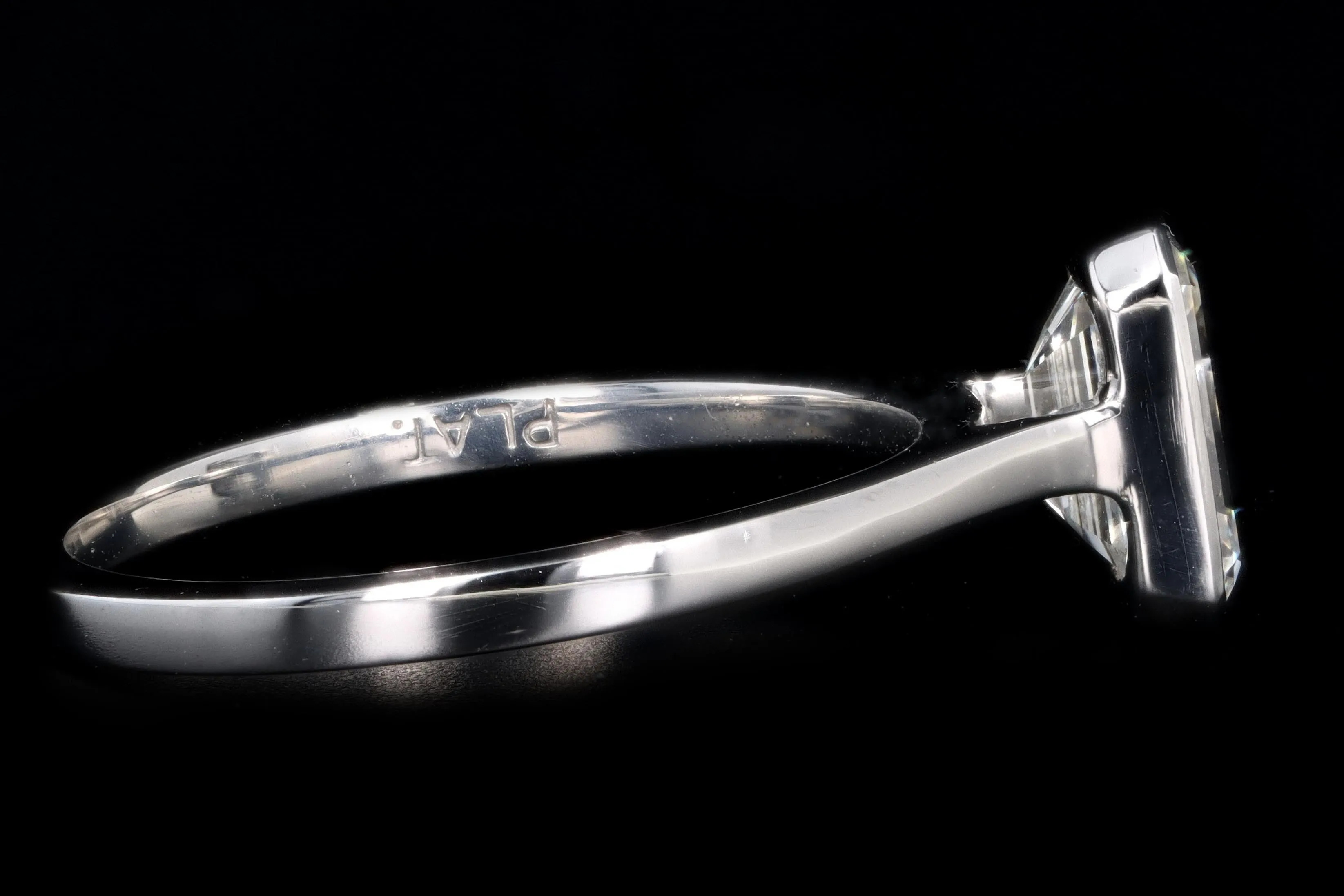 Platinum 1.37 Carat Emerald Cut Diamond Bezel Engagement Ring GIA Certified