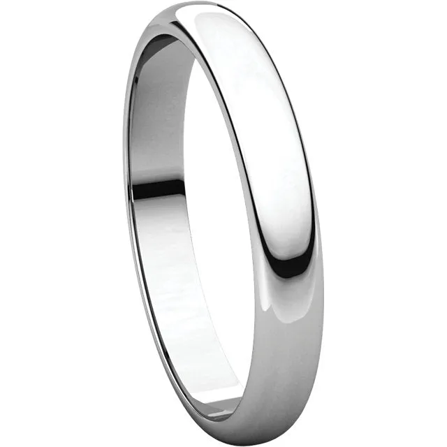 Platinum 3mm Half Round Band, Size 4.5