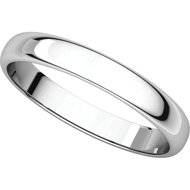 Platinum 3mm Half Round Light Band, Size 6