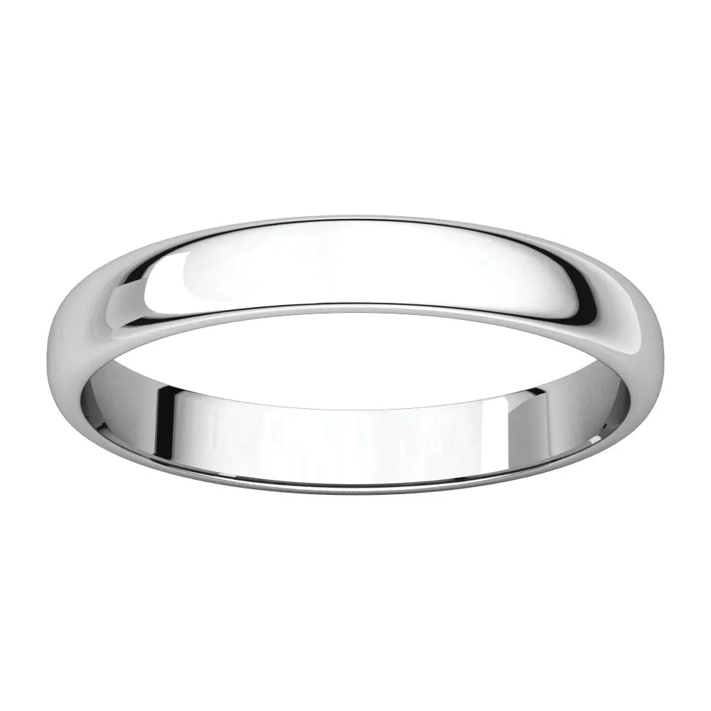 Platinum 3mm Half Round Light Band, Size 6