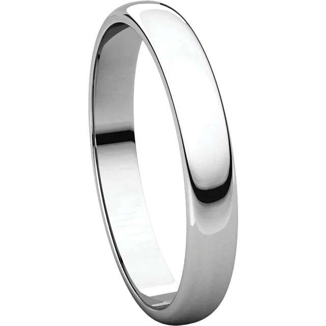 Platinum 3mm Half Round Light Band, Size 6