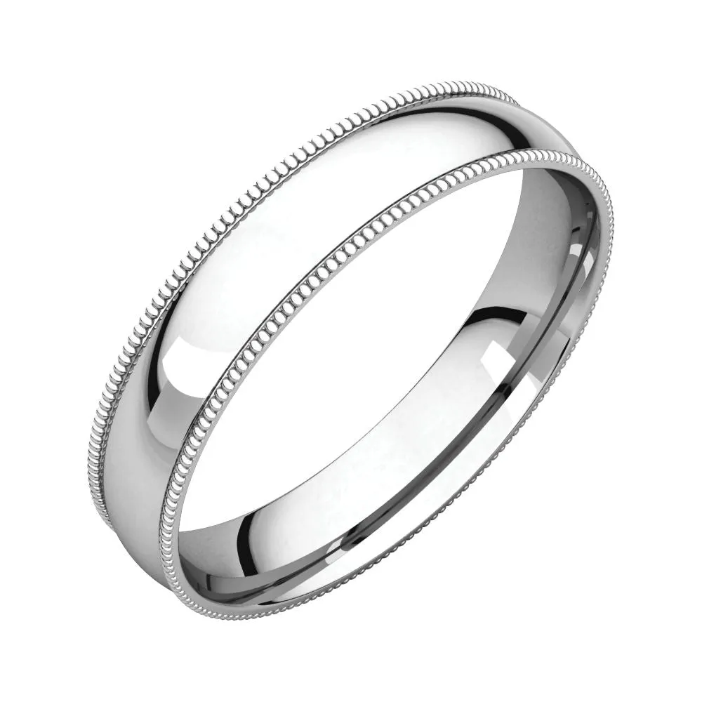 Platinum 4mm Light Comfort Fit Milgrain Band , Size 10