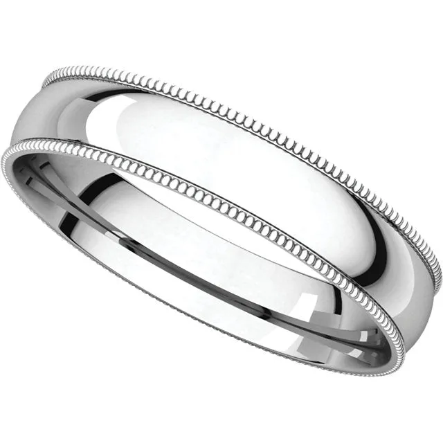 Platinum 4mm Light Comfort Fit Milgrain Band , Size 10