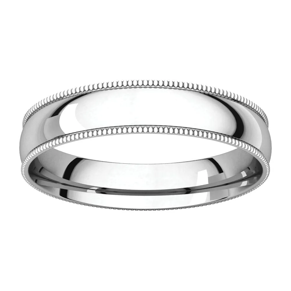 Platinum 4mm Light Comfort Fit Milgrain Band , Size 10