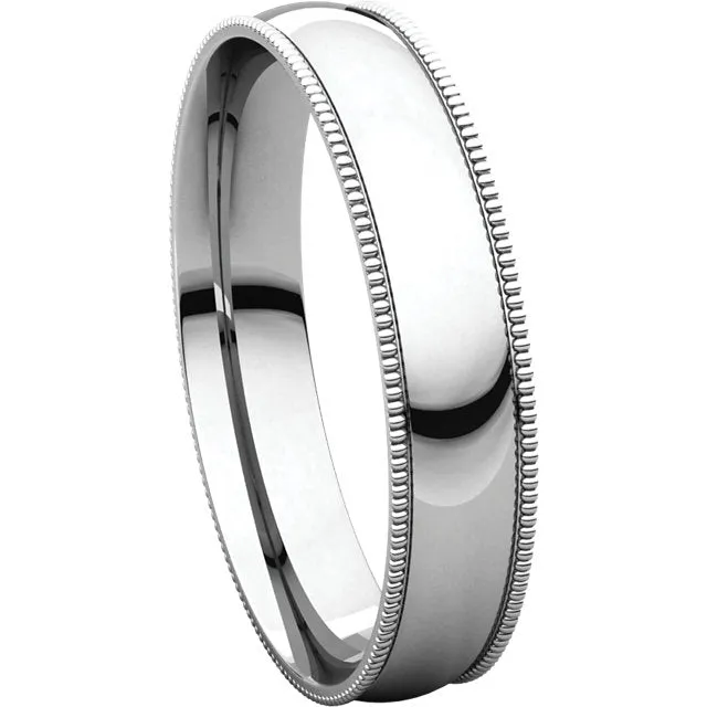 Platinum 4mm Light Comfort Fit Milgrain Band , Size 10