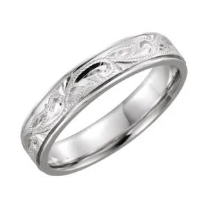 Platinum 5mm Hand-Engraved Band Size 7