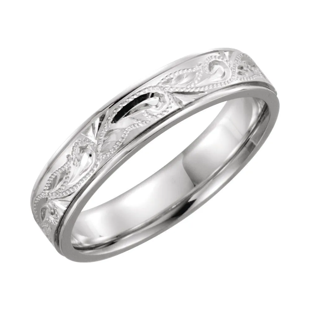 Platinum 5mm Hand-Engraved Band Size 7
