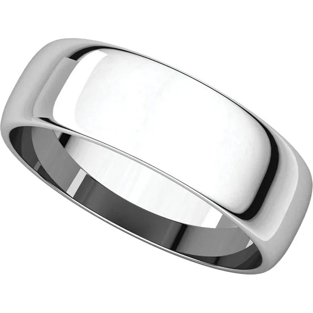 Platinum 6mm Half Round Light Band, Size 10
