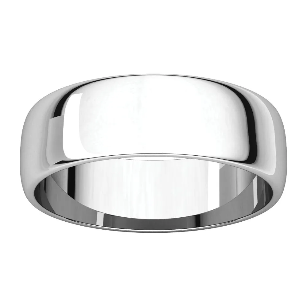 Platinum 6mm Half Round Light Band, Size 10