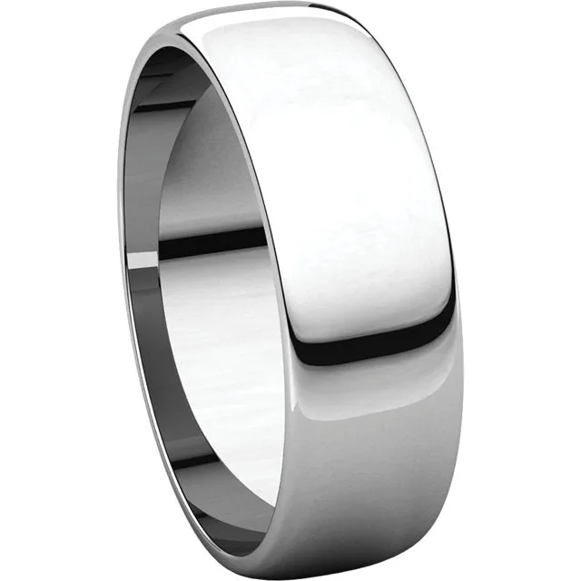 Platinum 6mm Half Round Light Band, Size 10