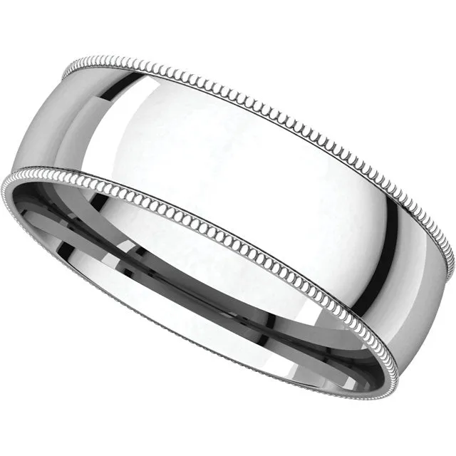 Platinum 6mm Light Comfort Fit Milgrain Band , Size 9
