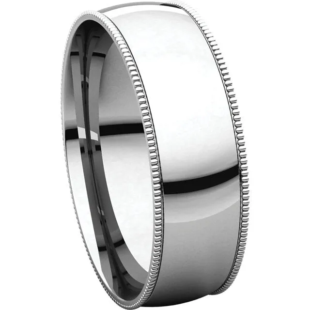 Platinum 6mm Light Comfort Fit Milgrain Band , Size 9