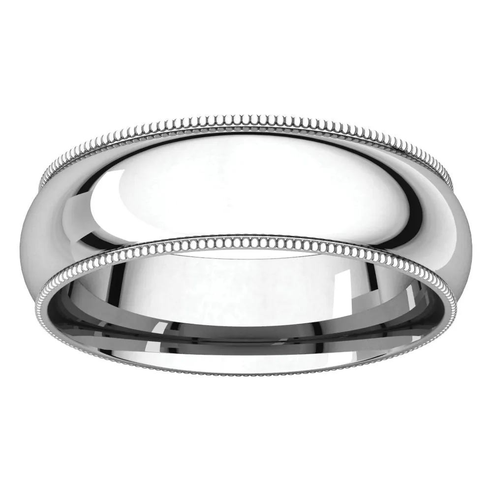 Platinum 6mm Milgrain Comfort Fit Band, Size 11