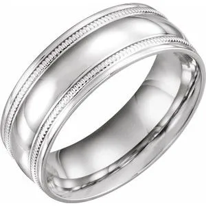 Platinum 8 mm Coin Edge Design Band Size 10.5