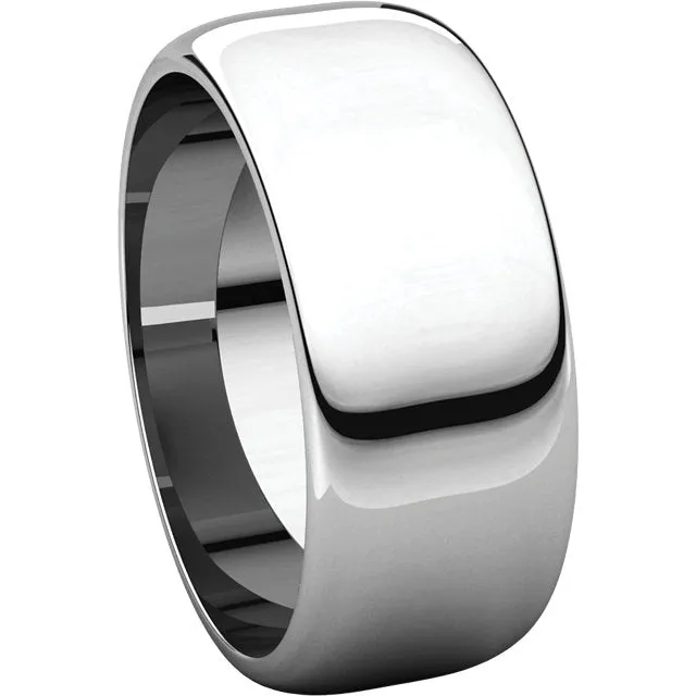 Platinum 8mm Half Round Band, Size 10