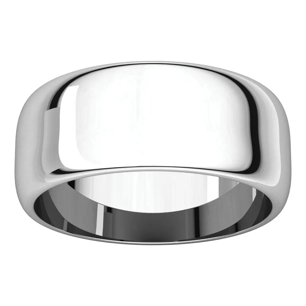 Platinum 8mm Half Round Band, Size 10