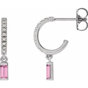 Platinum Natural Pink Sapphire & .08 CTW Natural Diamond French-Set Hoop Earrings