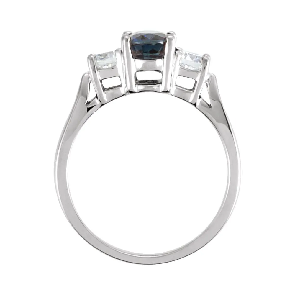 Platinum Sapphire & Diamond Accented Ring , Size 6