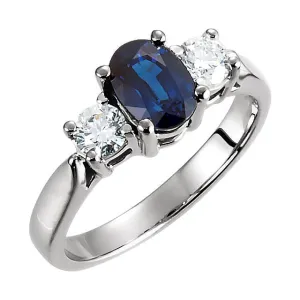 Platinum Sapphire & Diamond Accented Ring , Size 6