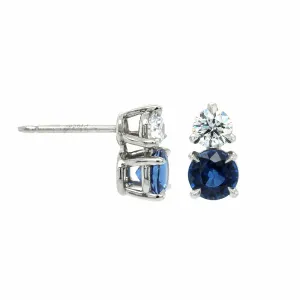 Platinum Sapphire and Diamond Stud Earrings