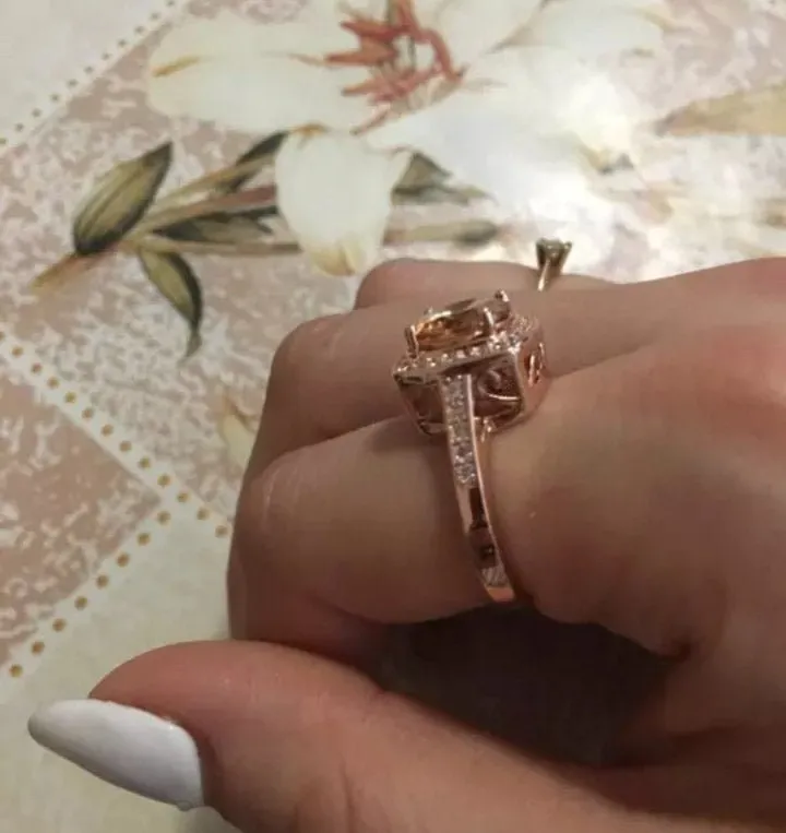 Princess Zircon Gemstones Ring 18K Rose Gold Engagement Jewelry