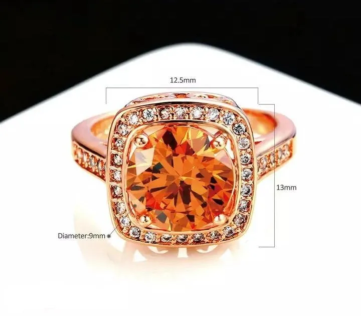 Princess Zircon Gemstones Ring 18K Rose Gold Engagement Jewelry