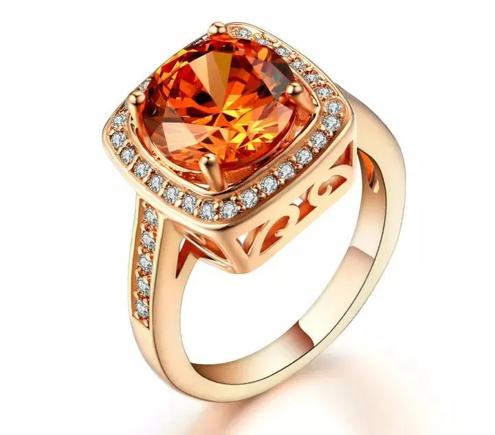 Princess Zircon Gemstones Ring 18K Rose Gold Engagement Jewelry