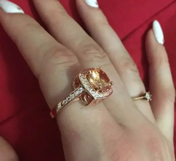 Princess Zircon Gemstones Ring 18K Rose Gold Engagement Jewelry