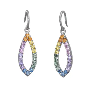 Rainbow Sapphire Earrings Estate 14k White Gold Marquise Drops Fine Jewelry