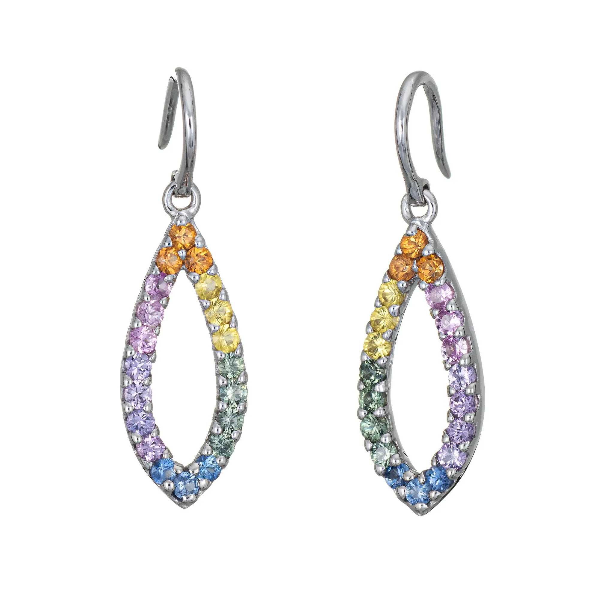 Rainbow Sapphire Earrings Estate 14k White Gold Marquise Drops Fine Jewelry