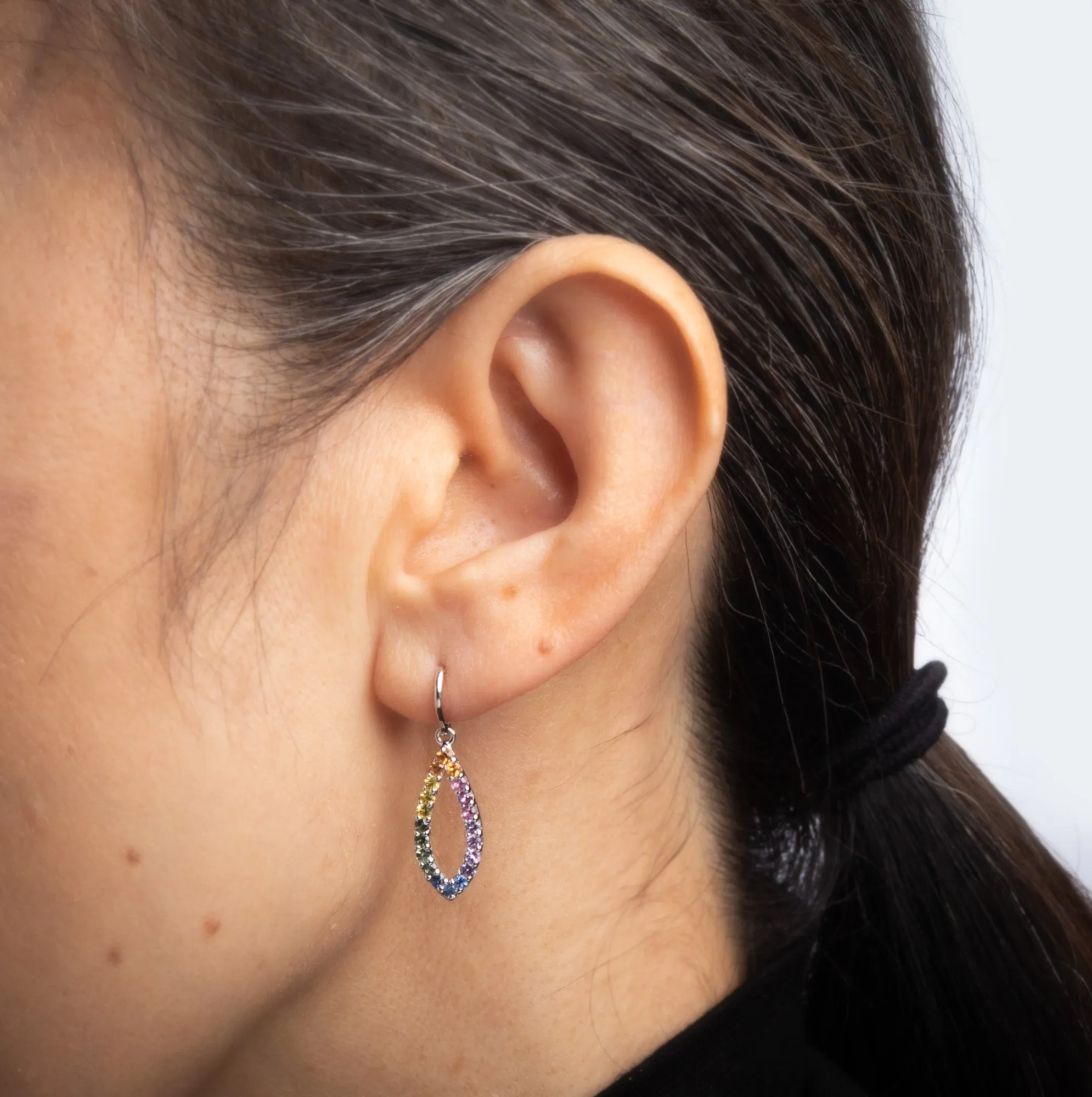 Rainbow Sapphire Earrings Estate 14k White Gold Marquise Drops Fine Jewelry