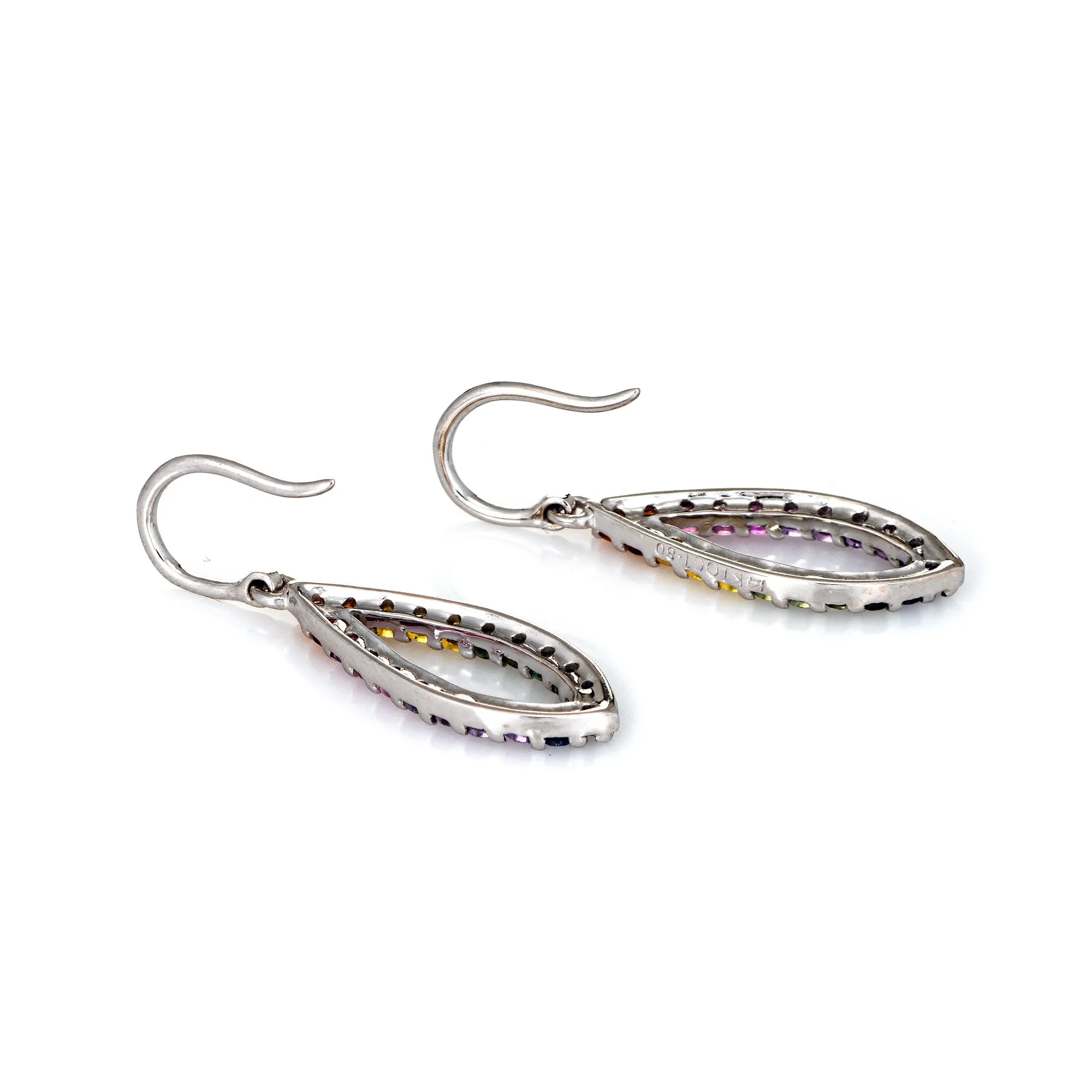 Rainbow Sapphire Earrings Estate 14k White Gold Marquise Drops Fine Jewelry