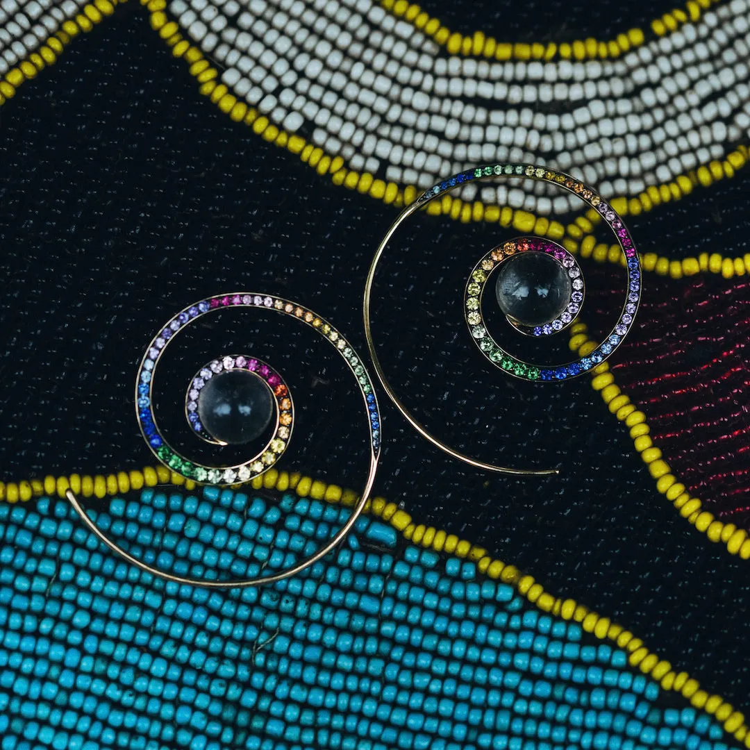 Rainbow Spiral Moon Earrings