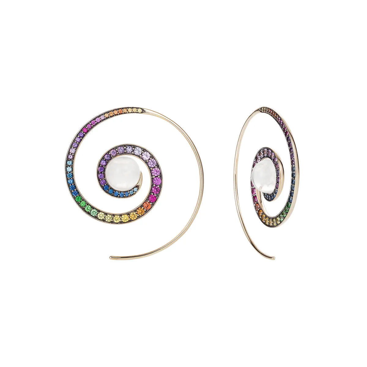 Rainbow Spiral Moon Earrings