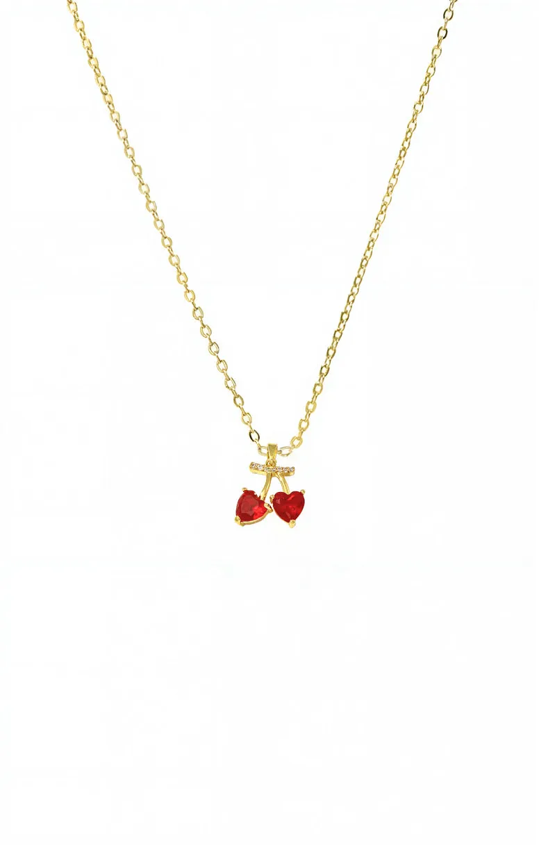 Red Cherry Hearts Charm Necklace