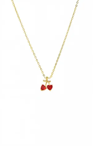 Red Cherry Hearts Charm Necklace