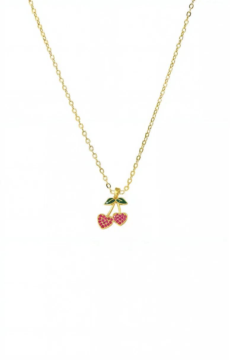 Red Pave Cherry Hearts Pendant Necklace