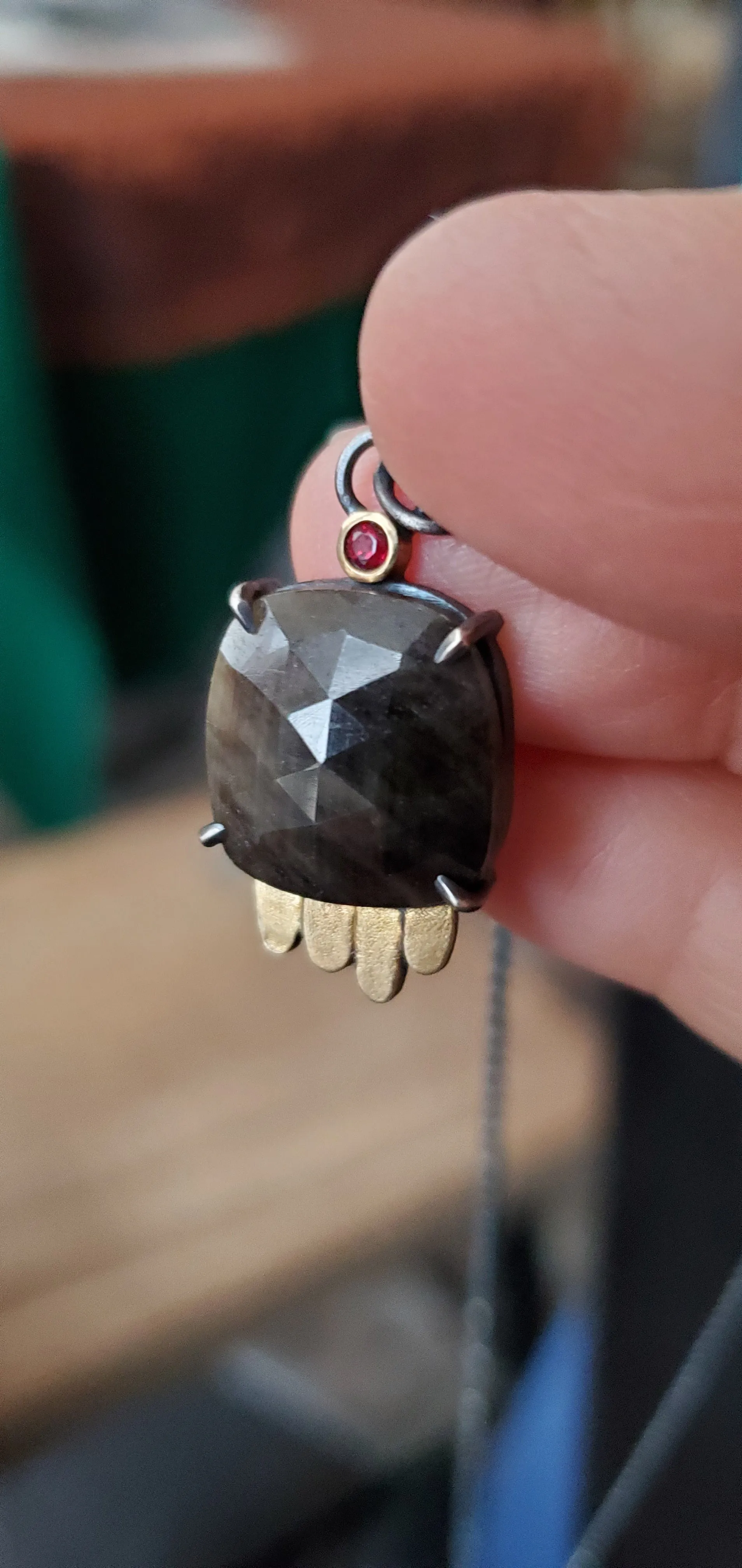 Renee Ford Metals SS/18K Chocolate Sapphire w/Garnet