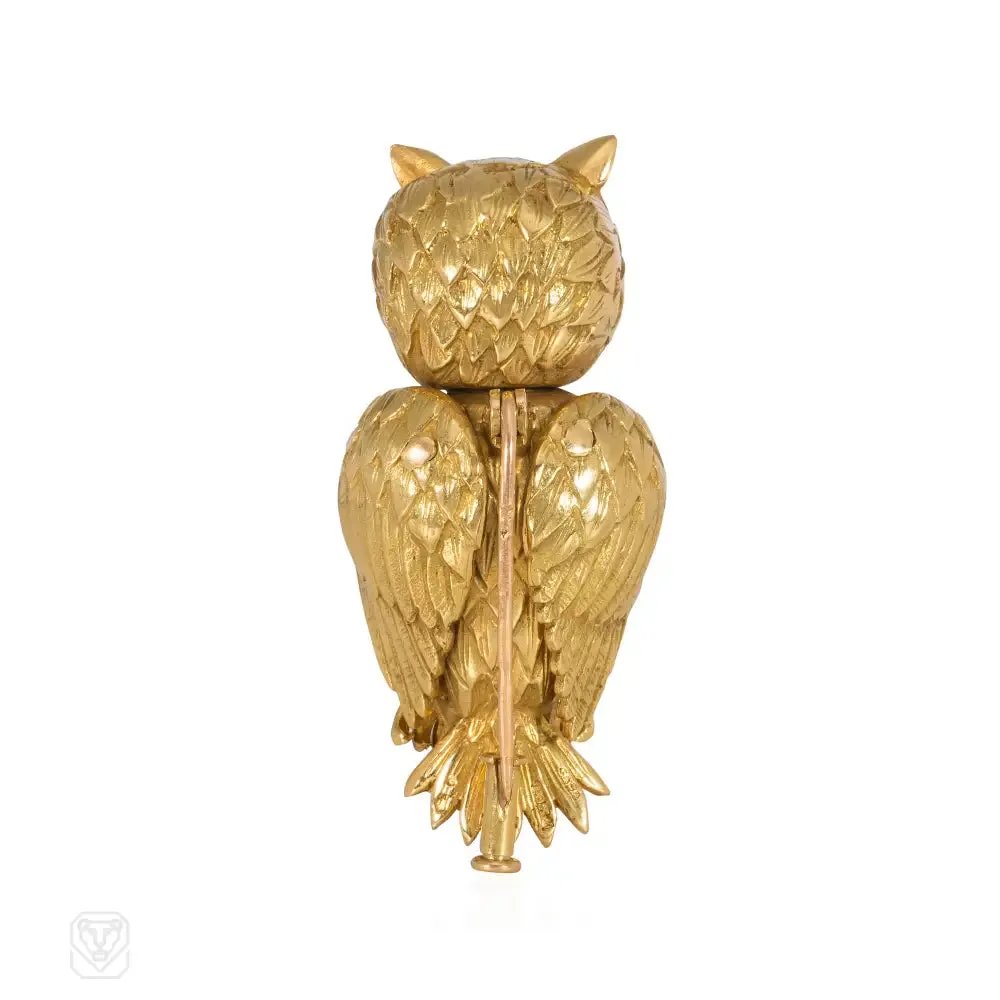 Retro French gold owl brooch