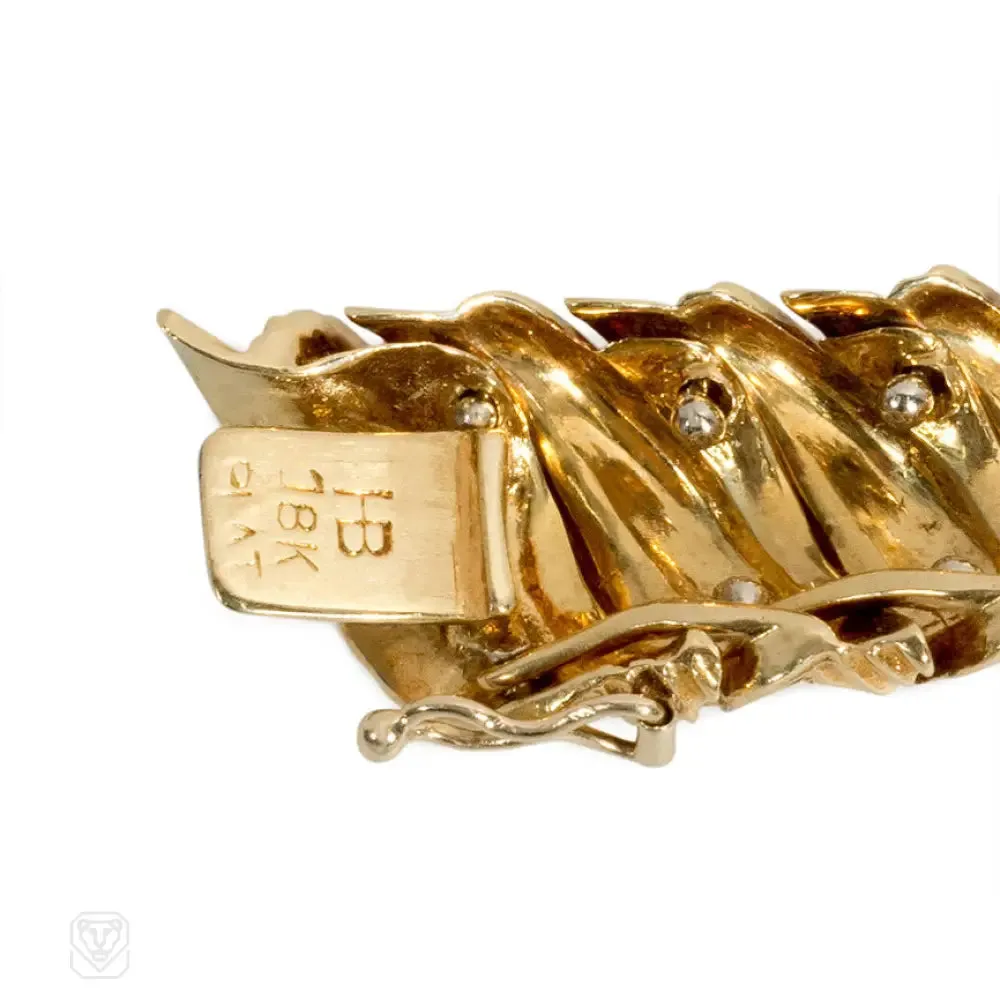 Ribbed gold and diamond bracelet, Hammerman Bros.
