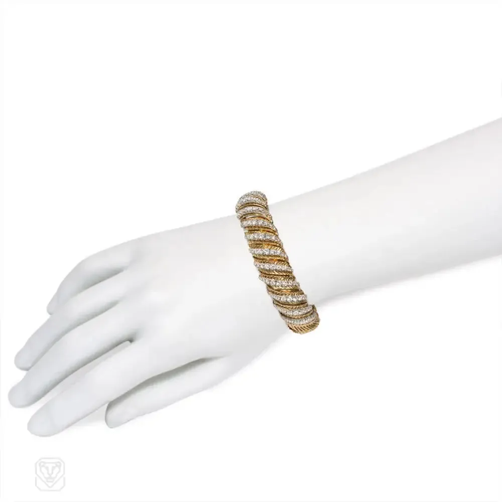Ribbed gold and diamond bracelet, Hammerman Bros.