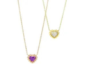 Rose and yellow gold necklace with a pink sapphire or diamond heart charm