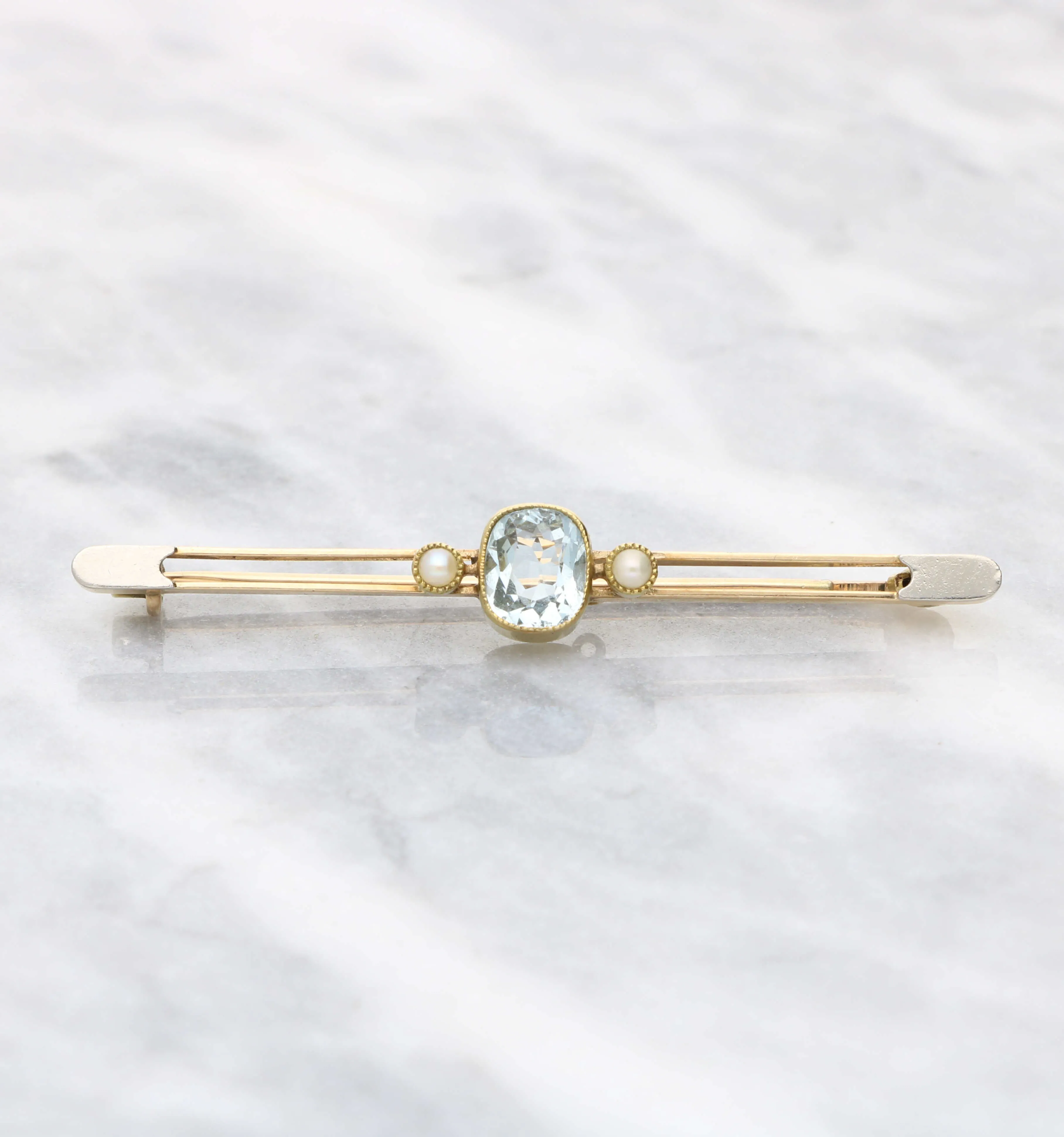 rose gold aquamarine and pearl brooch