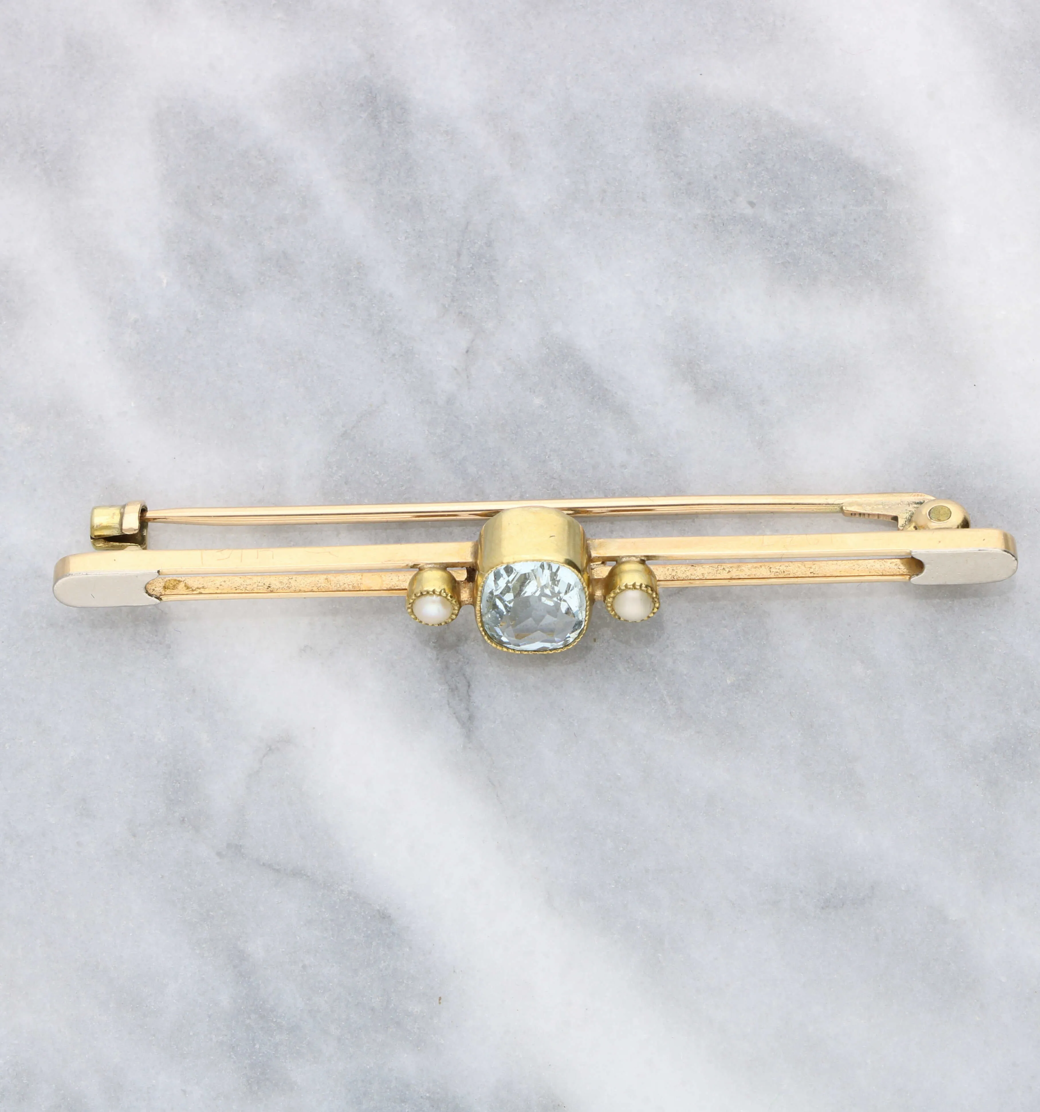 rose gold aquamarine and pearl brooch