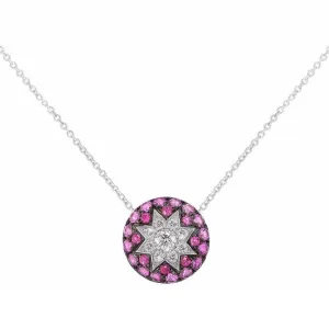 Round Star Ruby White Diamond White Gold Necklace
