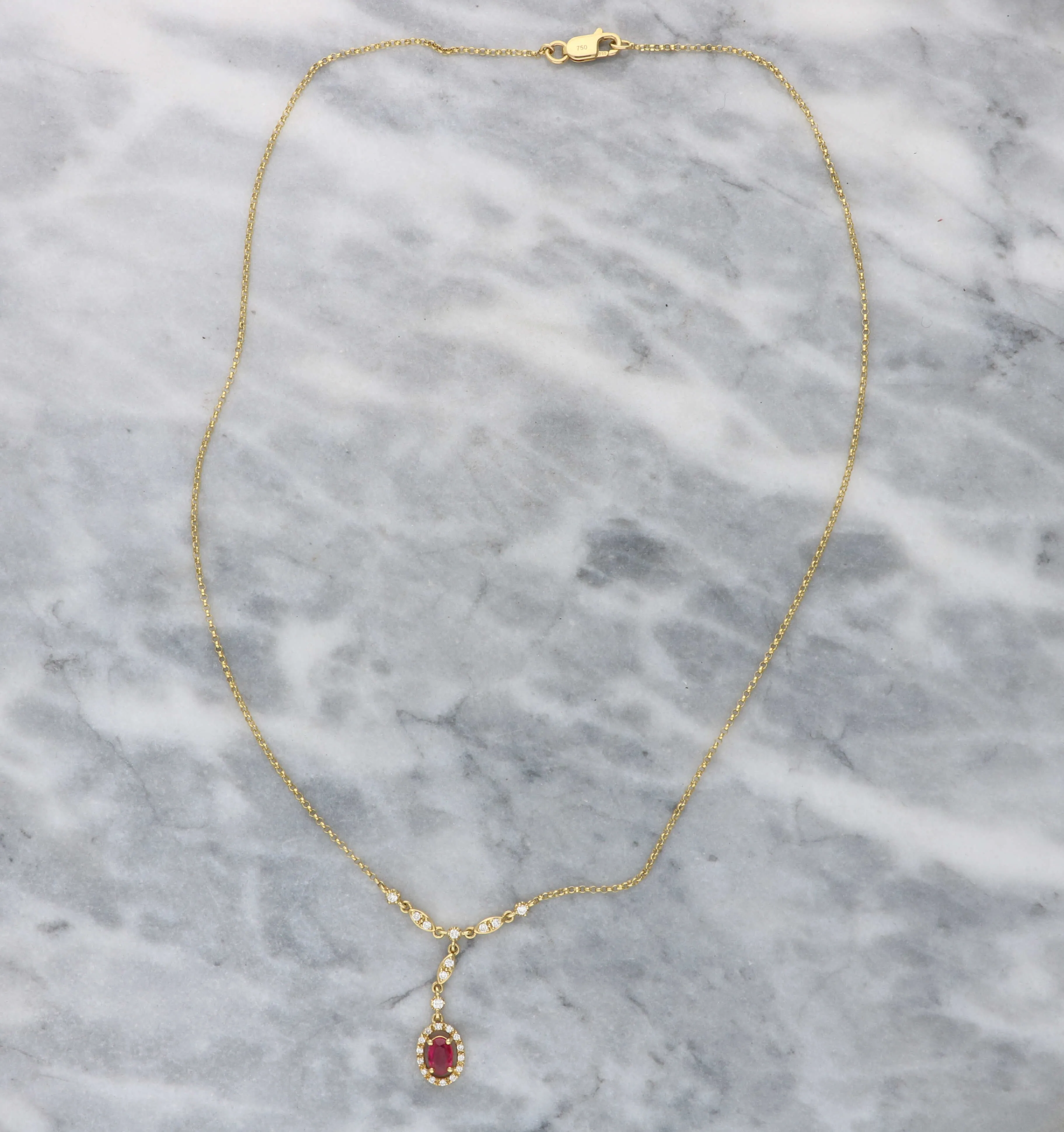 Ruby and diamond drop necklace