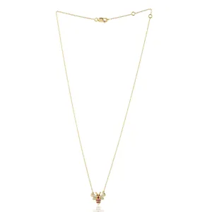 Ruby Diamond Honeybee Charm Dainty 18k Yellow Gold Gemstone Princess Necklace On sale