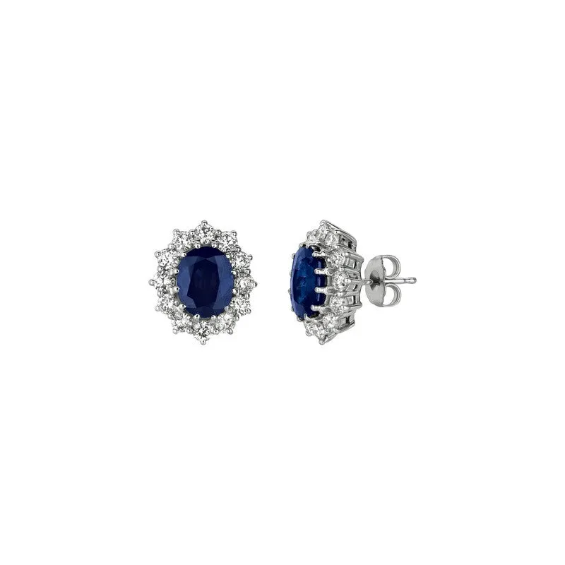 Sapphire & Diamond Earrings 14K White Gold (7.03 Ctw)