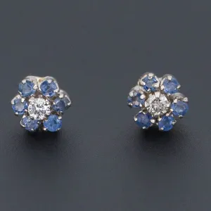 Sapphire & Diamond Flower Earrings | 14k Gold Earrings